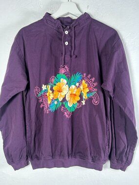 Vintage Crazy Shirt Blackberry Dyed XS Purple Pullover Sweatshirt Hibiscus